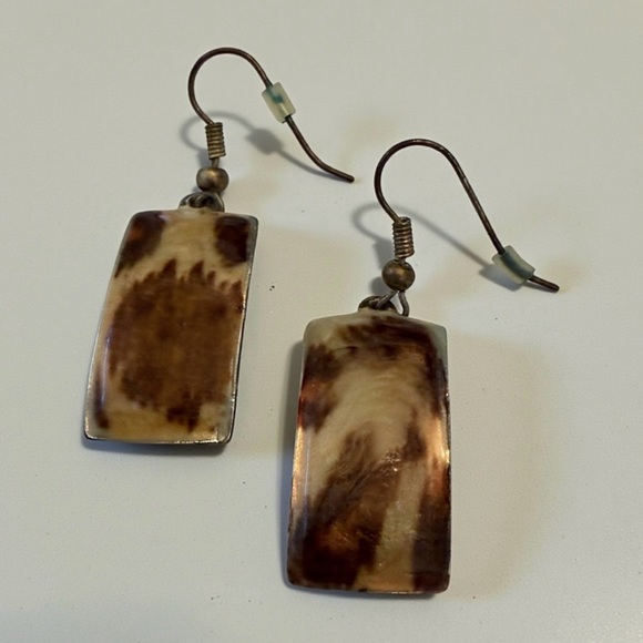 Elegant Brown and Cream Animal Print Boho Earrings - Picture 4 of 4
